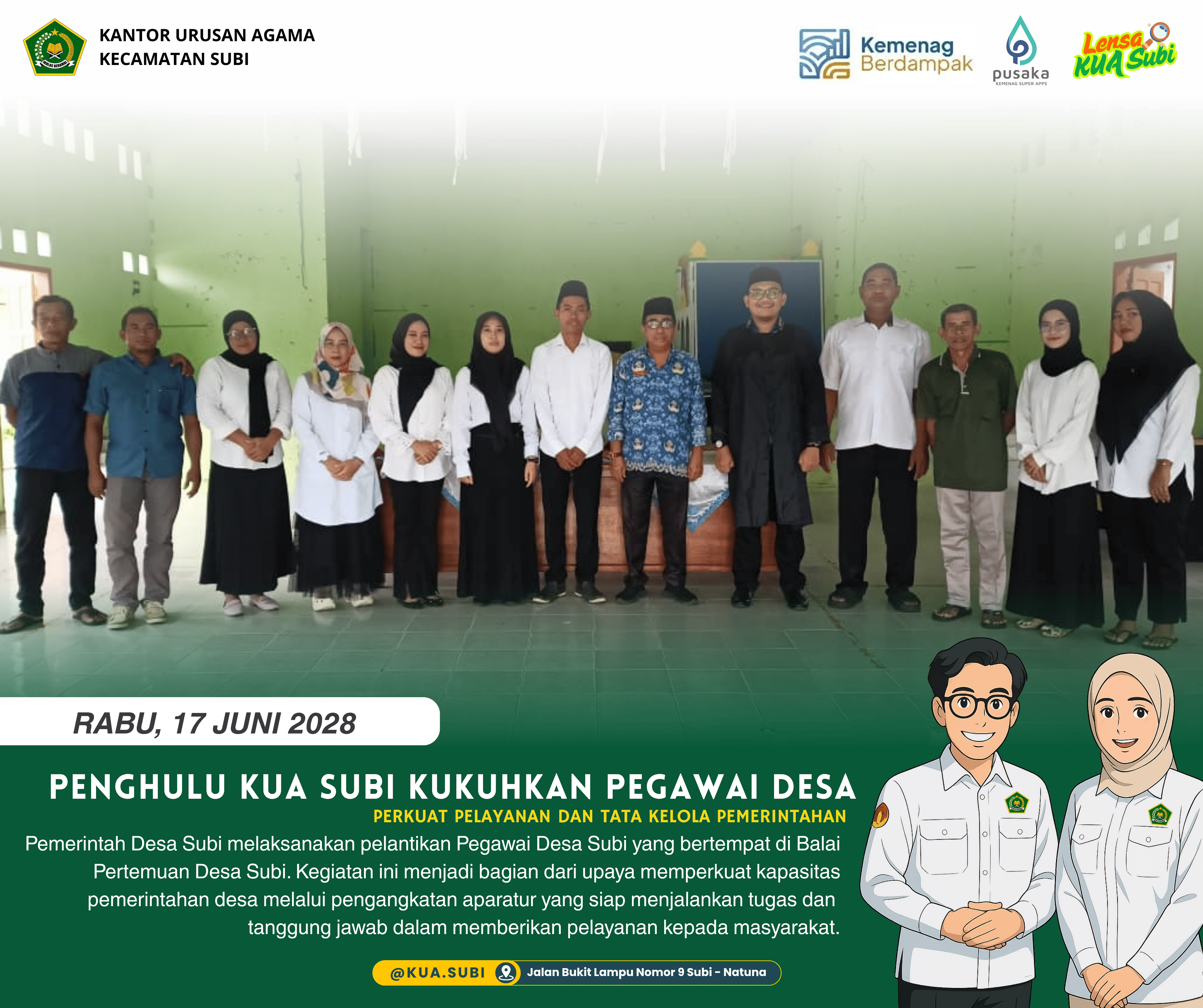 KUA Subi Kukuhkan Pegawai Desa Subi dalam Pelantikan Resmi di Balai Pertemuan Desa